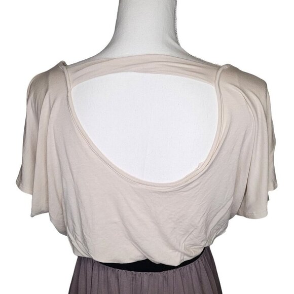 Women's Dress Knee Length LUSH Color Block Gray Cream Black Short Sleeves - Picture 3 of 7
